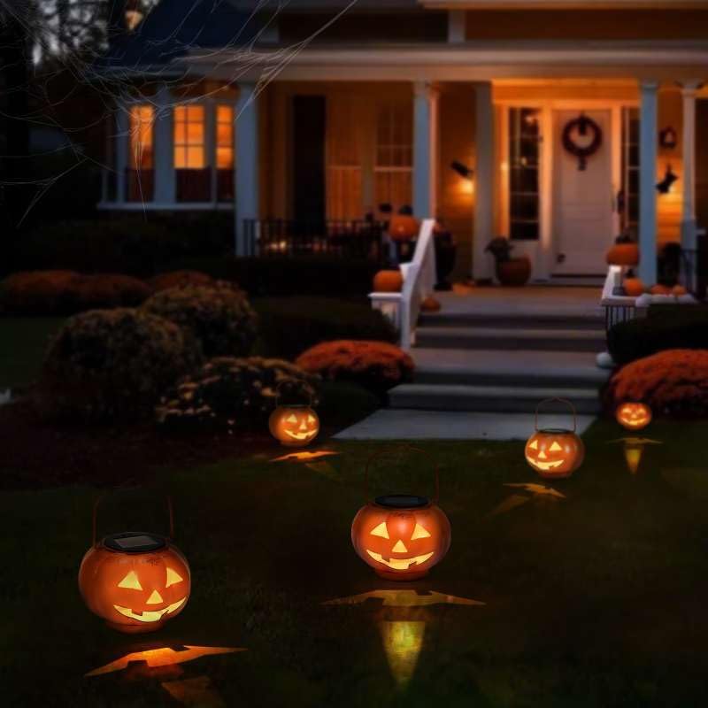 Halloween Pumpkin Solar Lanterns - Jack O Lantern Hanging Solar Light Waterproof