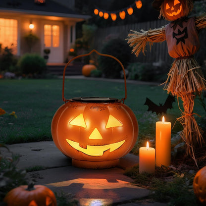 Halloween Pumpkin Solar Lanterns - Jack O Lantern Hanging Solar Light Waterproof