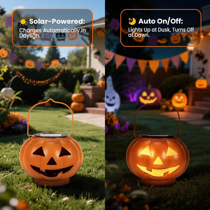 Halloween Pumpkin Solar Lanterns - Jack O Lantern Hanging Solar Light Waterproof