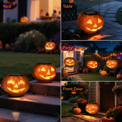 Halloween Pumpkin Solar Lanterns - Jack O Lantern Hanging Solar Light Waterproof