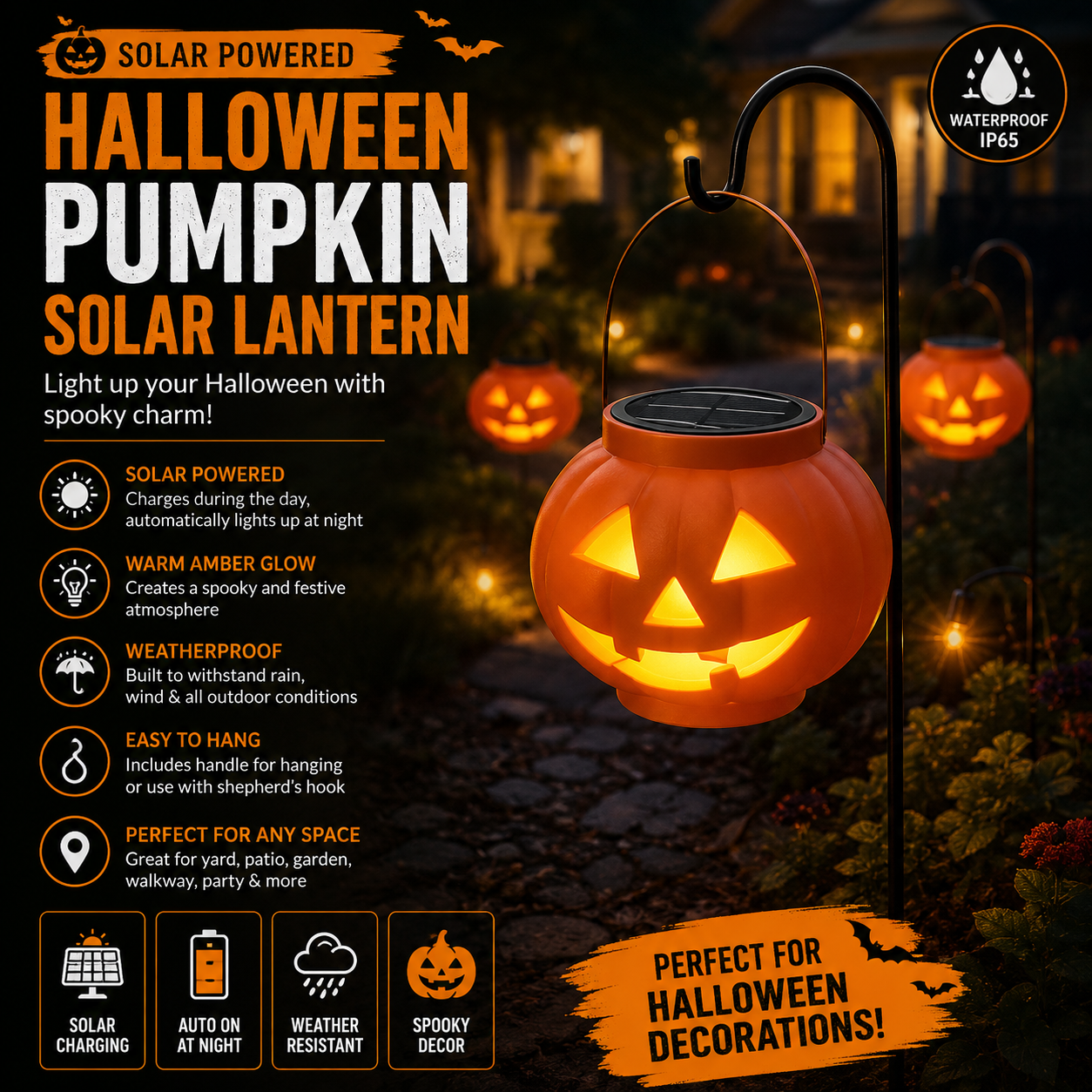 🎃🌟Halloween Pumpkin Solar Lanterns - Jack O Lantern Hanging Solar Light Waterproof